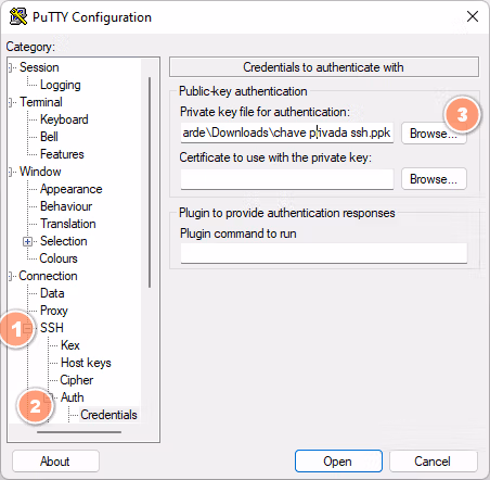 Adicionar chave privada SSH no PuTTY